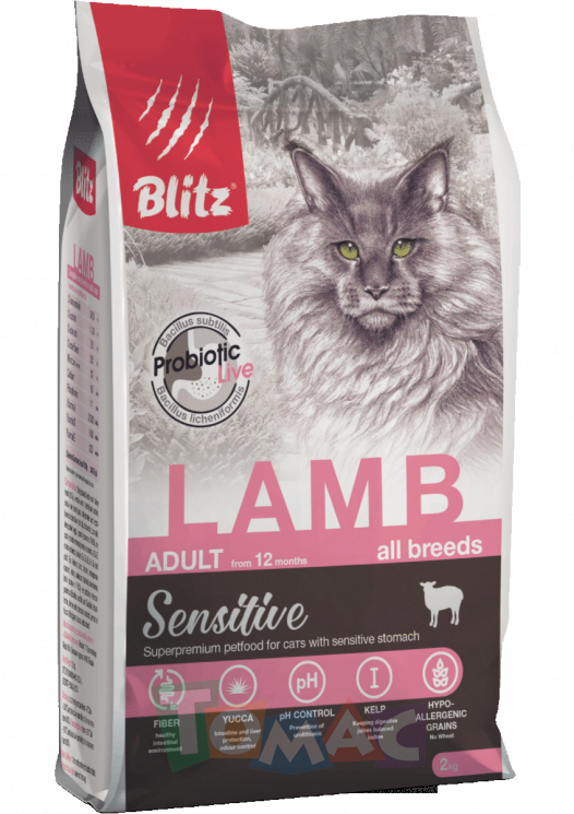 Blitz Sensitive «Ягнёнок» сухой корм для взрослых кошек, 400 г.