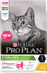 Корм PRO PLAN Sterilised для стерилизованных кошек с чувствительным пищеварением, с курицей, 1,5 кг. 