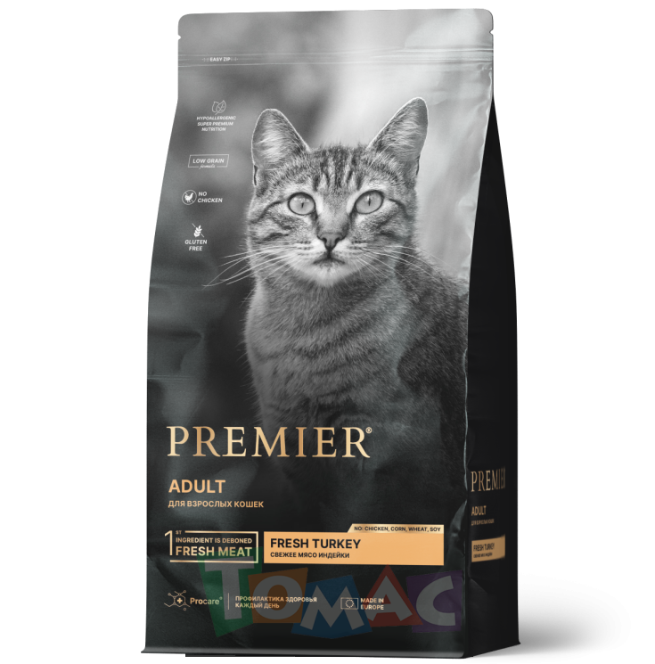 PREMIER LOW GRAIN CAT ADULT TURKEY низкозерновой для взрослых кошек с индейкой, 2 кг.