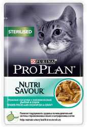 Корм PRO PLAN NUTRISAVOUR Sterilised для стерилизованных кошек с океанической рыбой в соусе, 85 г.