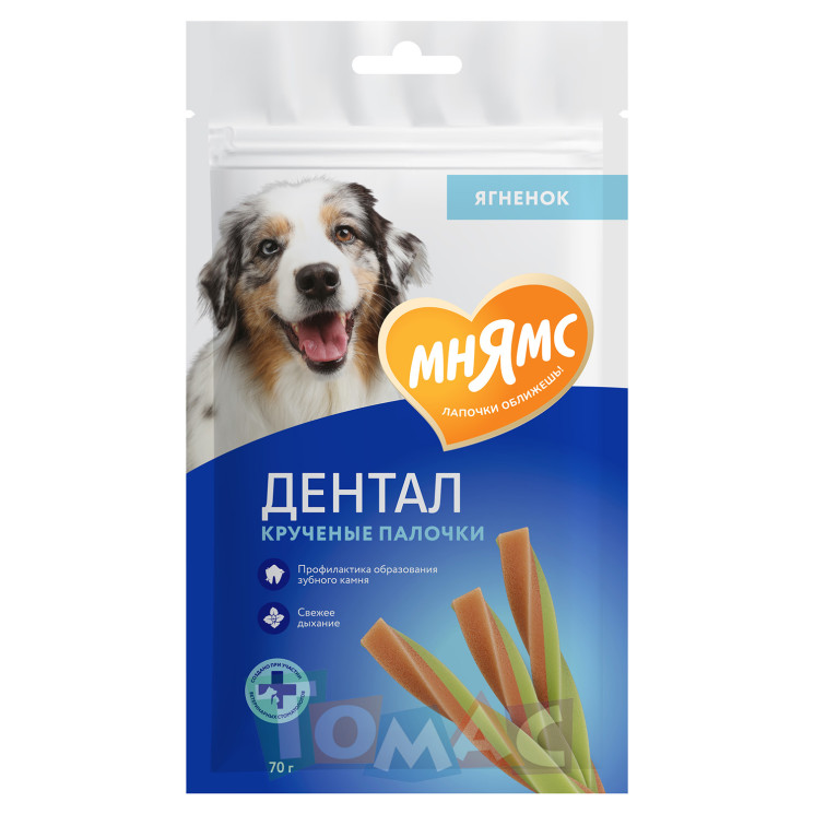 Лакомство Мнямс ДЕНТАЛ для собак "Крученые палочки" с ягненком и мятой 70 г