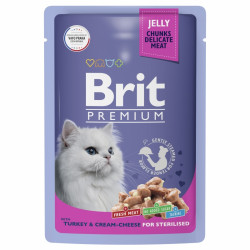 Brit Premium Пауч индейка с сыром в желе для взрослых стерилизованных кошек, 85 г.