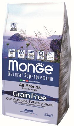 Monge Dog GRAIN FREE беззерновой корм для собак всех пород анчоусы c картофелем и горохом 2,5 кг