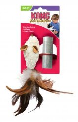 KONG игрушка для кошек "Мышь полевка с перьями" 15 см плюш с тубом кошачьей мяты