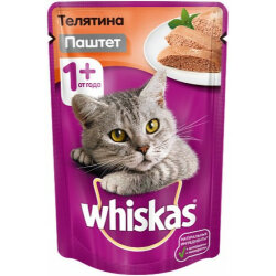 Пауч "Whiskas" для кошек от 1 года, мясной паштет из телятины, 75 г.