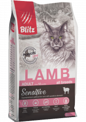 Blitz Sensitive «Ягнёнок» сухой корм для взрослых кошек, 2 кг. 