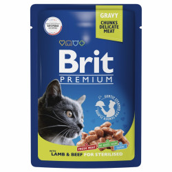 Brit Premium Пауч ягненок и говядина в соусе для взрослых стерилизованных кошек 85 г.
