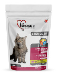 Корм для кошек сухой 1ST CHOICE Sterilized для стерилизованных кошек и кастрированных котов с курицей и бататом 320 гр