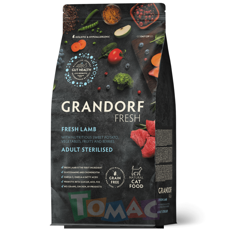 Беззерновой cухой корм GRANDORF FRESH для стерилизованных кошек с ягненком и бататом CAT STERILISED Lamb&Sweet Potato 2 кг.