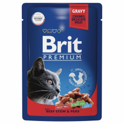 Brit Premium Пауч говядина и горошек в соусе для взрослых кошек 85 г. 
