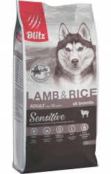 Blitz Sensitive с ягнёнком и рисом сухой корм для взрослых собак всех пород 15 кг.