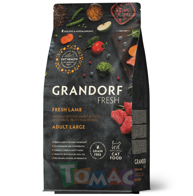 Беззерновой cухой корм GRANDORF FRESH для взрослых кошек крупных пород с ягненком и бататом CAT LARGE Lamb&Sweet Potato 400 г.