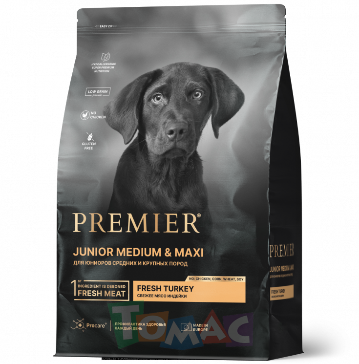 Premier Dog корм для юниоров средних и крупных пород с 4 месяцев, беременных и кормящих собак, индейка, 3 кг. 