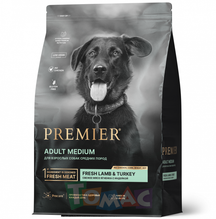 PREMIER LOW GRAIN DOG ADULT MEDIUM LAMB & TURKEY низкозерновой для взрослых собак средних пород с ягненком и индейкой 3 кг.
