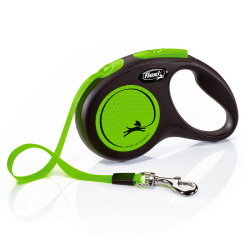 Flexi рулетка Neon New S (до 15 кг) лента 5 м, светоотражающая, зеленый неон