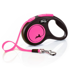 Flexi рулетка Neon New S (до 15 кг) лента 5 м, светоотражающая,розовый неон