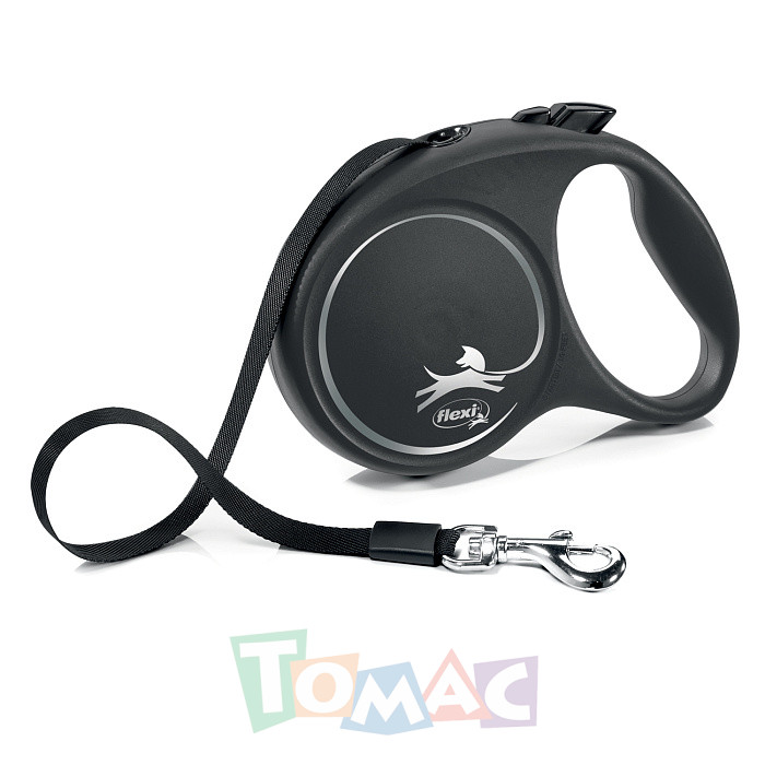 Flexi рулетка Black Design L (до 50 кг) 5 м лента черный/серебро