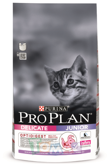 Корм PRO PLAN Junior Delicate для котят с чувствительным пищеварением, с индейкой, 1,5 кг.