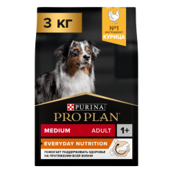 Корм сухой Pro Plan "Adult Original", для взрослых собак средних пород, с курицей и рисом, 3 кг. 