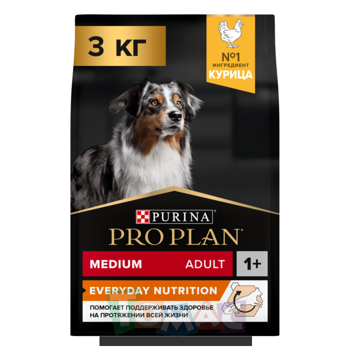 Корм сухой Pro Plan "Adult Original", для взрослых собак средних пород, с курицей и рисом, 3 кг. 