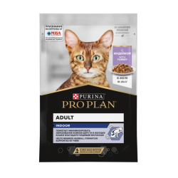 Корм PRO PLAN INDOOR для взрослых домашних кошек, с индейкой в желе, 85 г.