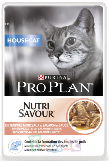Корм PRO PLAN NUTRISAVOUR Housecat для кошек, живущих дома, с лососем в соусе, 85 г.
