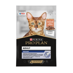 Влажный корм PRO PLAN® INDOOR для взрослых домашних кошек с лососем в соусе, 85г.