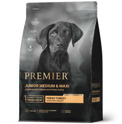Premier Dog корм для юниоров средних и крупных пород с 4 месяцев, беременных и кормящих собак, индейка, 10 кг.