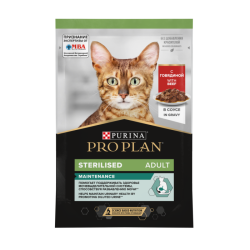 Влажный корм PRO PLAN® Sterilised MAINTENANCE для взрослых стерилизованных кошек с говядиной в соусе, 85 г.