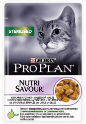 Корм PRO PLAN NUTRISAVOUR Sterilised для стерилизованных кошек, с индейкой в желе, 85 г.