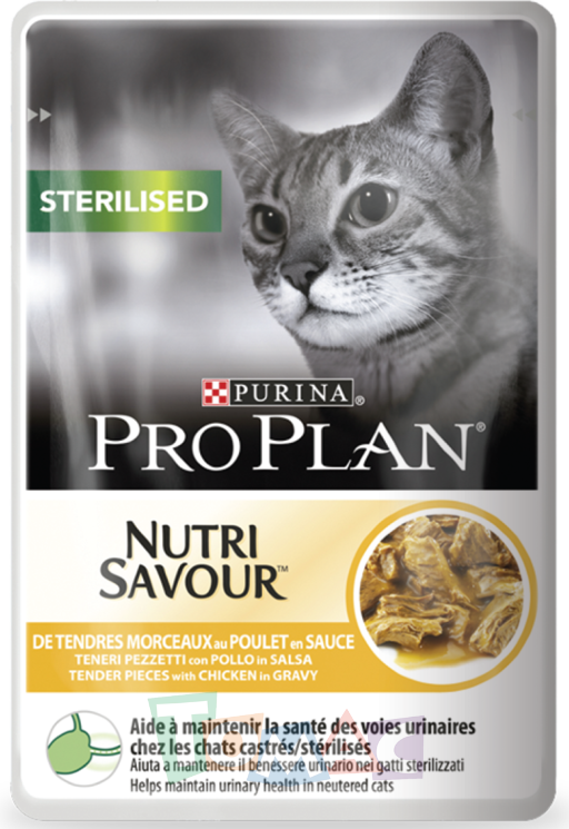 Корм PRO PLAN NUTRISAVOUR Sterilised для стерилизованных кошек, с курицей в соусе, 85 г.