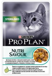 Корм PRO PLAN NUTRISAVOUR Sterilised для стерилизованных кошек, с океанической рыбой в желе, 85 г.